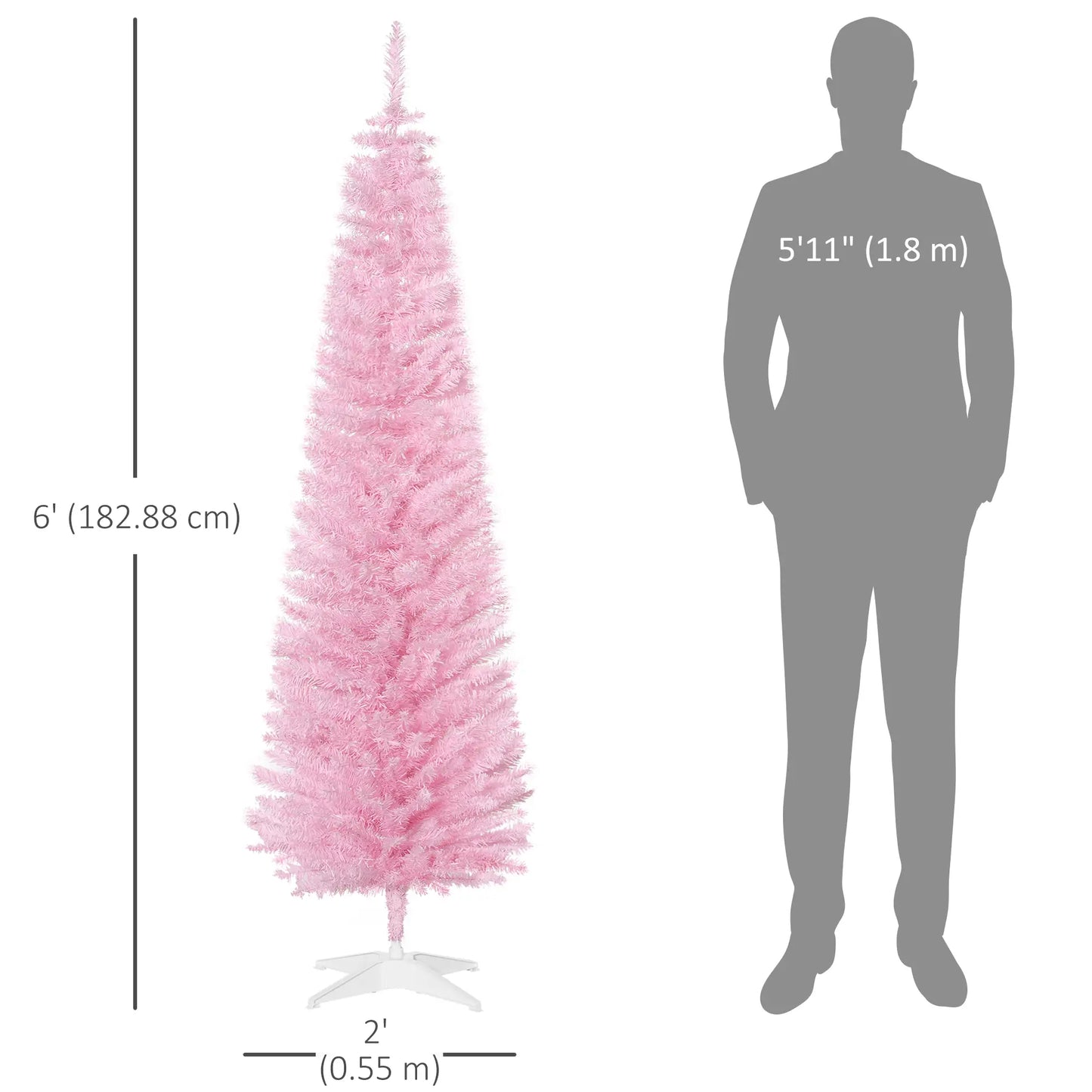 6' Slim Artificial Christmas Tree, Realistic Branches, Sturdy Metal Stand, Pink Pencil Christmas Trees at Gallery Canada