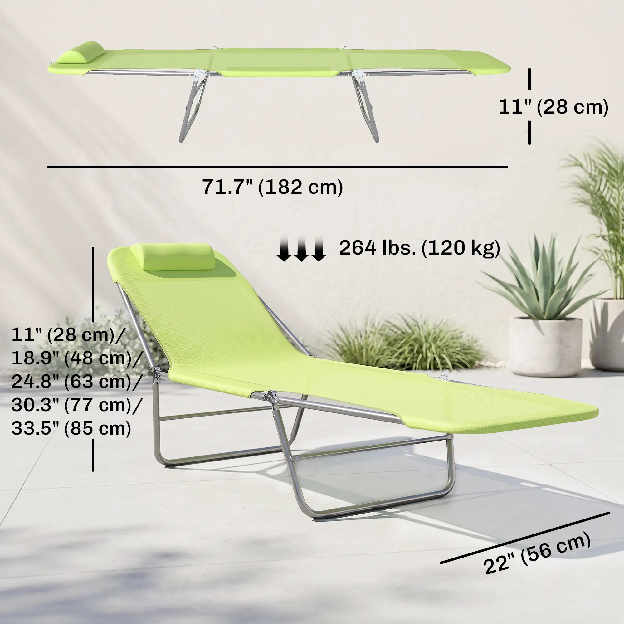 Portable Adjustable Reclining Lounge Chair, Folding Chaise, Light Green Lounger Chairs at Gallery Canada