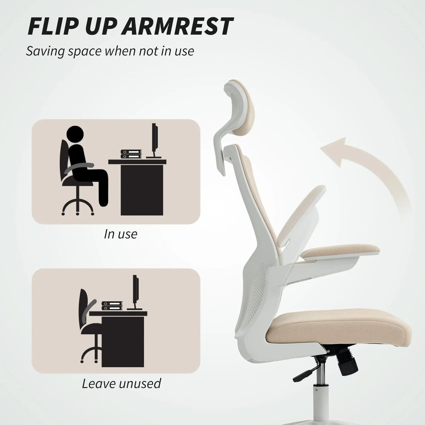 Ergonomic Office Chair, Swivel Desk Chair, Adjustable Lumbar Support, Headrest, Height, Flip-Up Armrests, Beige Task Chairs at Gallery Canada