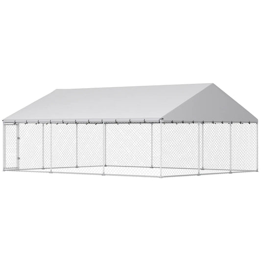 Galvanized Steel Dog Kennel With Roof, 19.7' x 14.8' x 7.9' Dog Kennels Silver at Gallery Canada