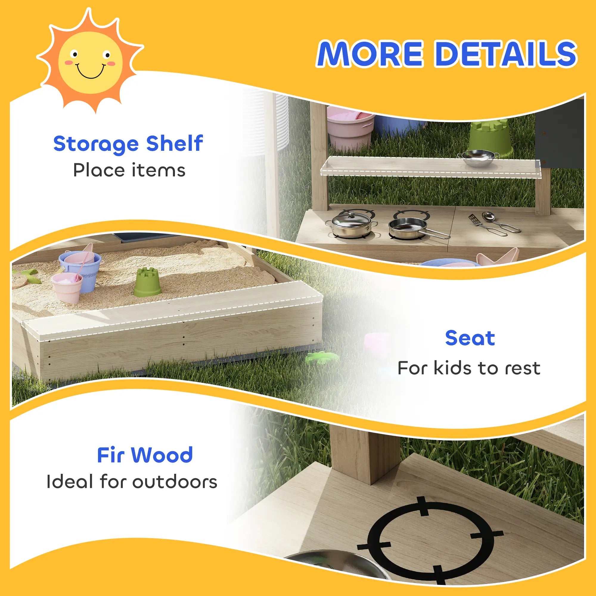 Kids Sandbox with Cover, Wooden Sand Box with Seat, Storage, 3-7 Years, Natural Wood Sandboxes & Accessories at Gallery Canada