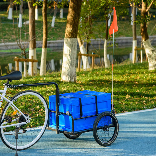 Steel Bike Trailer, Foldable Storage Box, Safe Reflectors, Max Load 88LBS, Blue Bike Cargo Trailers Blue at Gallery Canada