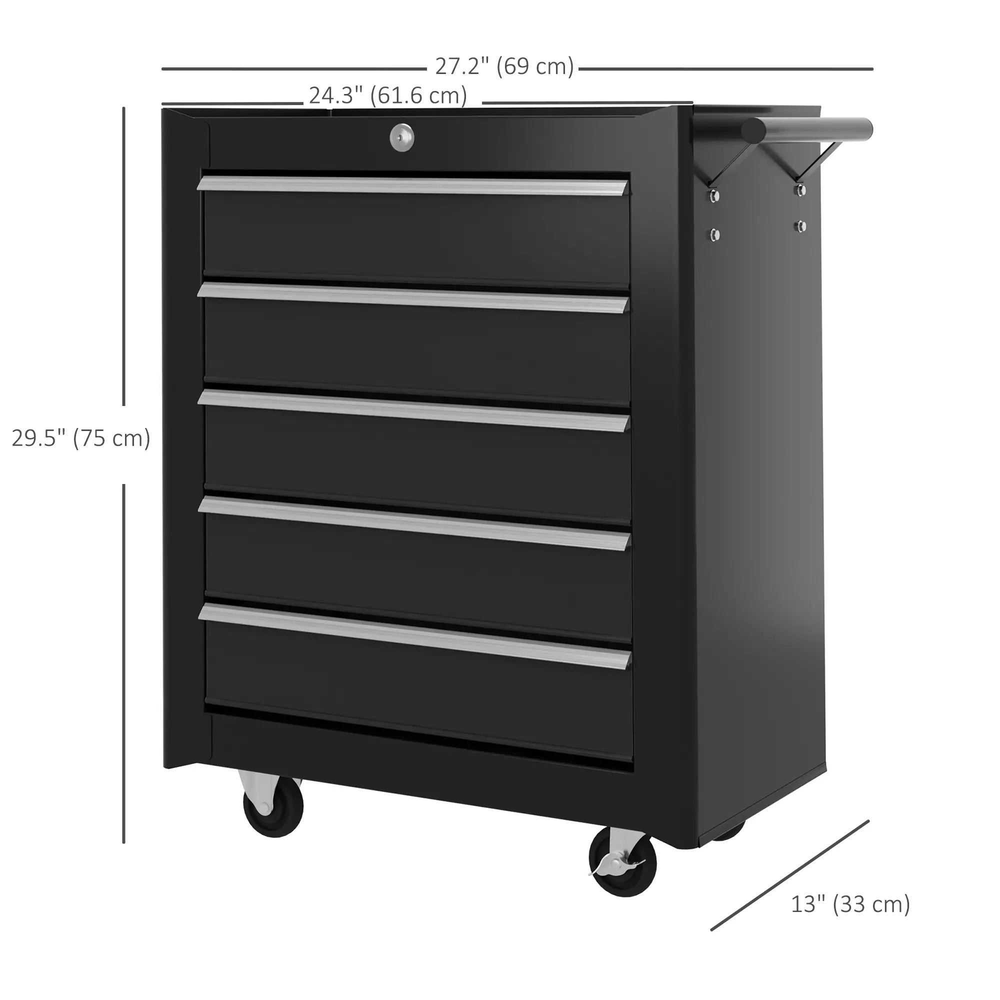 5 Drawer Roller Tool Chest, Lockable Mobile Toolbox, Workshop Storage, Black Tool Organizers at Gallery Canada