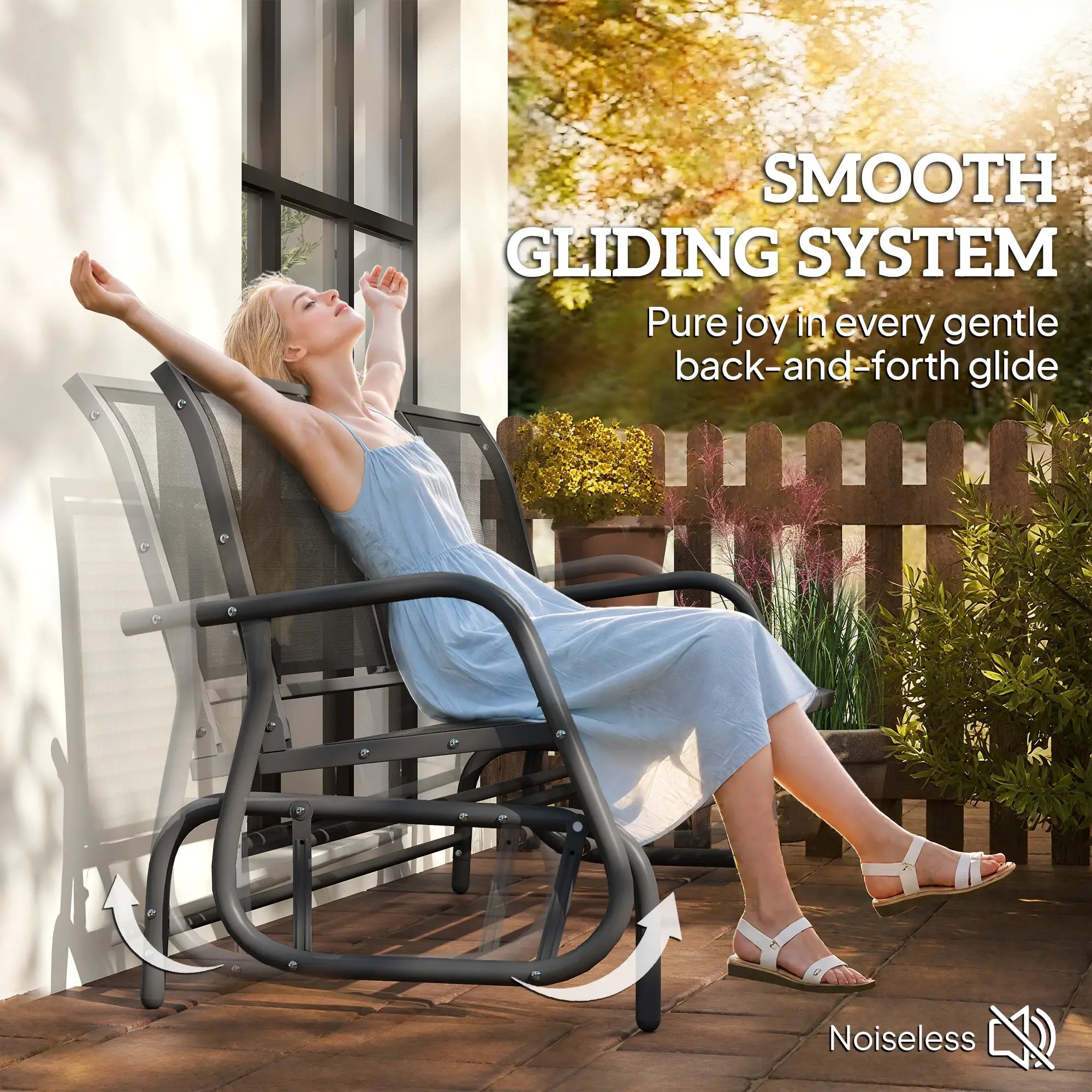 3-Seat Outdoor Glider Chair, Steel Frame, Sling Fabric, Black Outdoor Gliders at Gallery Canada