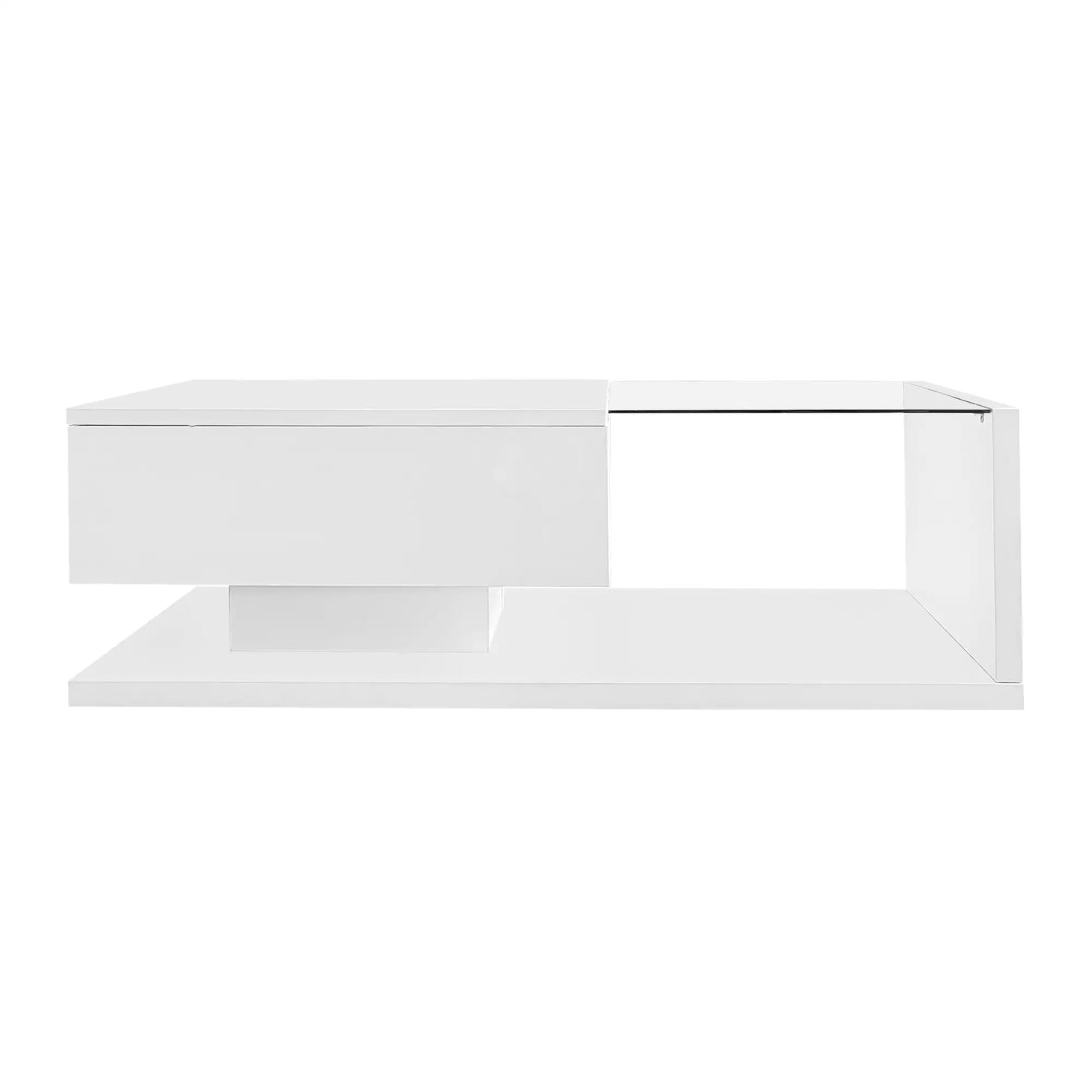 Modern Coffee Table, Glass LED Effect, Storage, 41.5" L x 21.5" W x 12.5" H, White Coffee Tables White at Gallery Canada