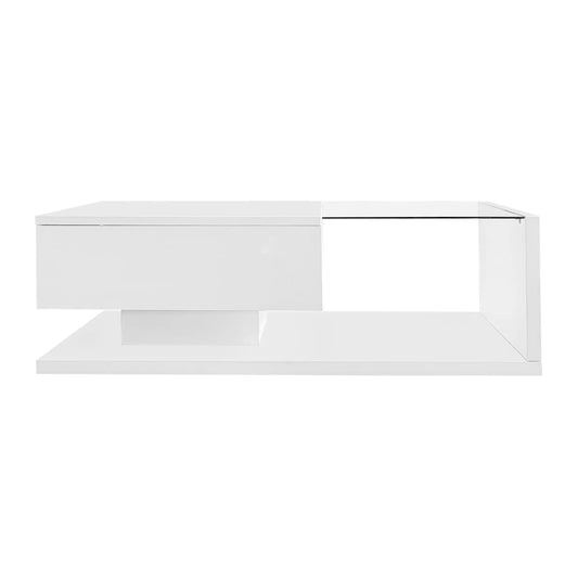 Modern Coffee Table, Glass LED Effect, Storage, 41.5" L x 21.5" W x 12.5" H, White Coffee Tables White at Gallery Canada