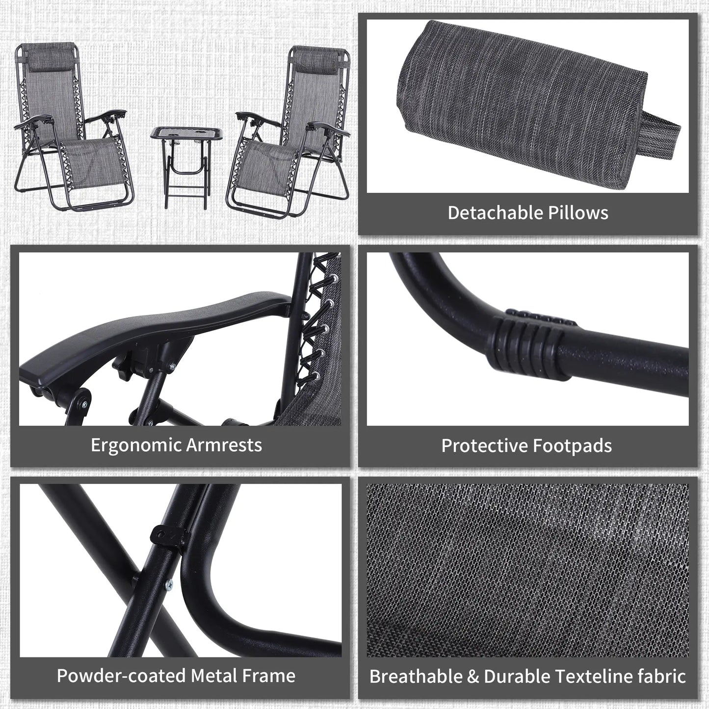 Zero Gravity Chair Set of 2, Patio Chair with Side Table, Dark Grey Lounger Chairs at Gallery Canada