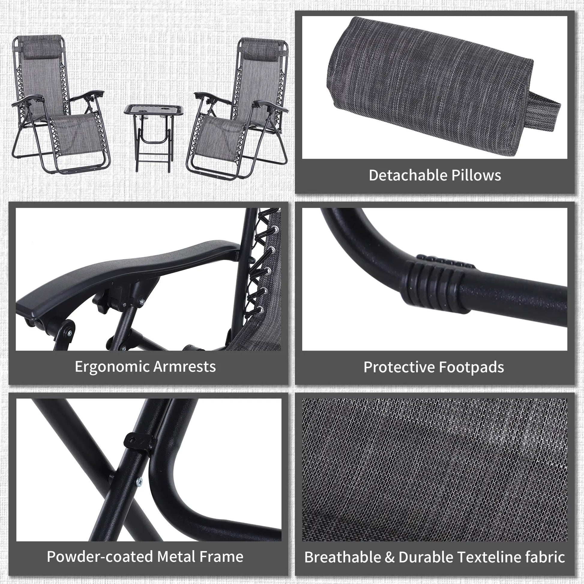 Zero Gravity Chair Set of 2, Patio Chair with Side Table, Dark Grey Lounger Chairs at Gallery Canada