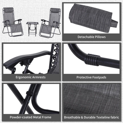 Zero Gravity Chair Set of 2, Patio Chair with Side Table, Dark Grey Lounger Chairs at Gallery Canada