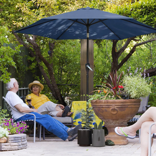 9FT Patio Umbrella With Tilt, Crank, 6 Ribs, UV Protection Sun Umbrellas Navy Blue at Gallery Canada