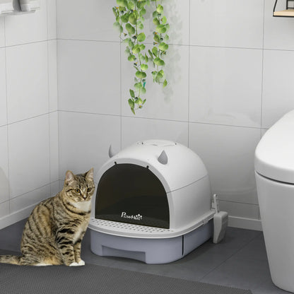 Cat Litter Box with Lid, Front Door Flap, Scoop, Grey Cat Litter Box Enclosures at Gallery Canada