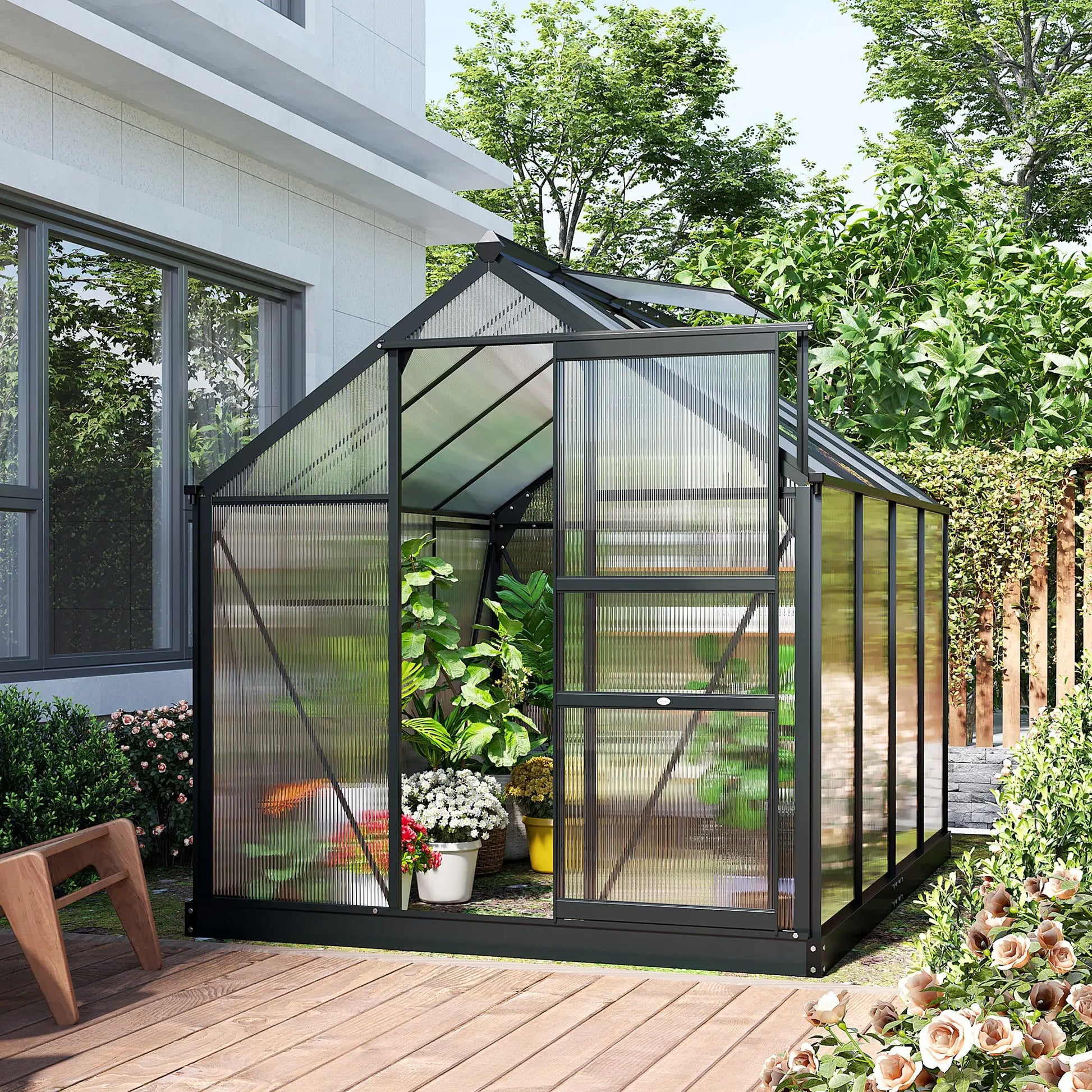 Greenhouse Garden, Outdoor Kit, PC Board Sliding Door, 6.2' x 8.3' x 6.6', Grey Walk In Greenhouses at Gallery Canada