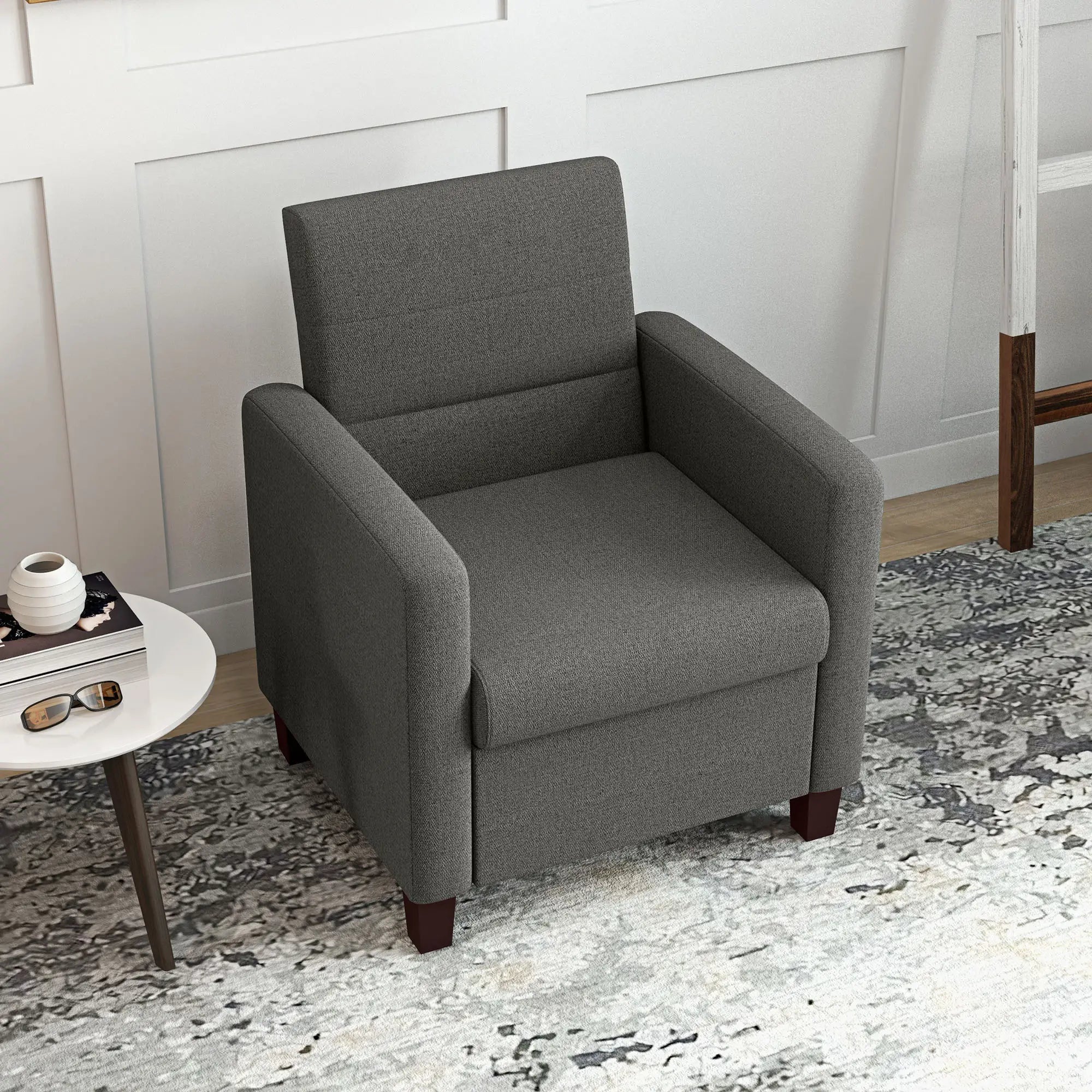 Modern Fabric Accent Chair, Seat Cushion, Non-Slip Pads, Dark Grey Accent Chairs at Gallery Canada