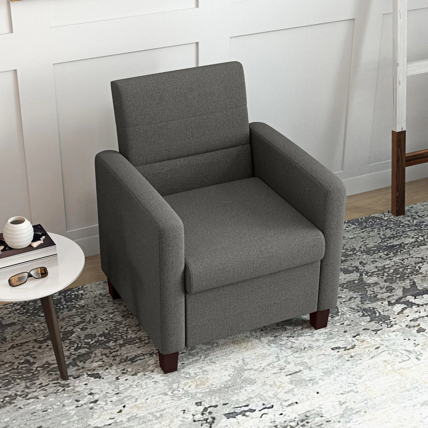 Modern Fabric Accent Chair, Seat Cushion, Non-Slip Pads, Dark Grey Accent Chairs at Gallery Canada