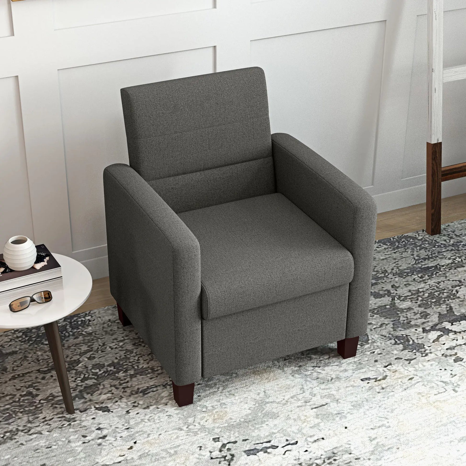 Modern Fabric Accent Chair, Seat Cushion, Non-Slip Pads, Dark Grey Accent Chairs at Gallery Canada