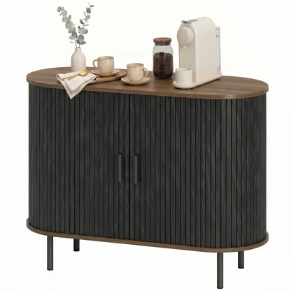 Wood Grain Sideboard With Curved Tambour Doors, Brown