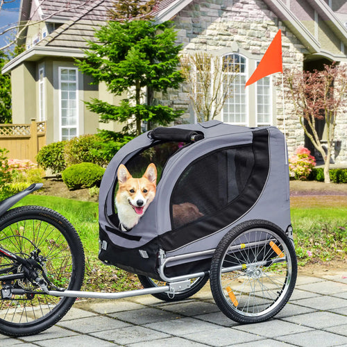 Dog Bike Trailer, Foldable, For Small Medium Dogs, Grey