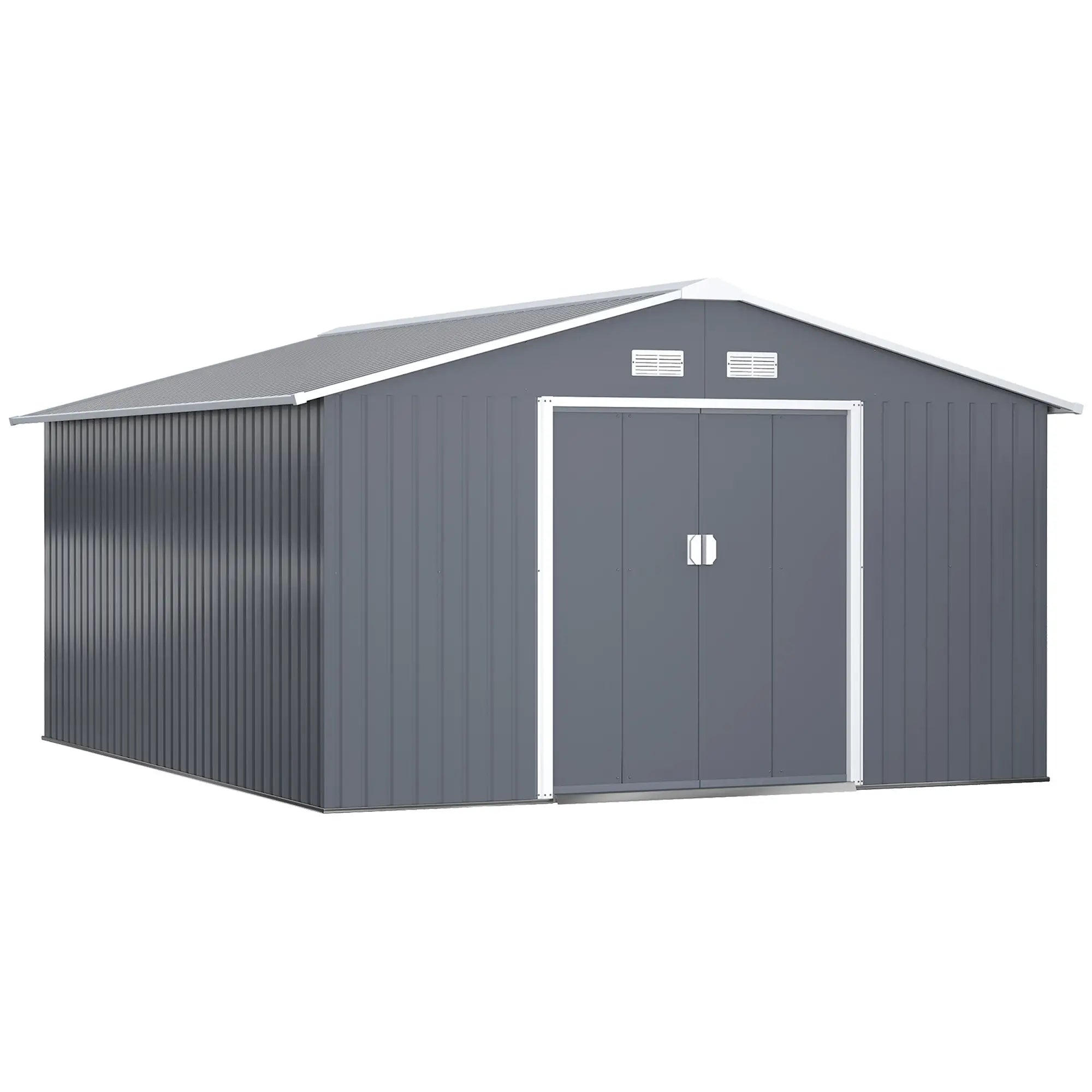 11.2ft x 12.5ft Garden Storage Shed, 4 Vent Slots, Double Sliding Door, Grey Sheds at Gallery Canada