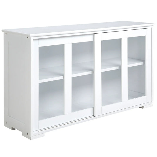 Modern Kitchen Sideboard, Stackable Storage Cabinet, Sliding Glass Door, White Bar Cabinets White at Gallery Canada