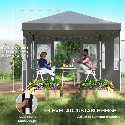 9.6 x 9.6 ft Pop Up Canopy Tent, 4 Sidewalls, UPF 50+, Light Grey