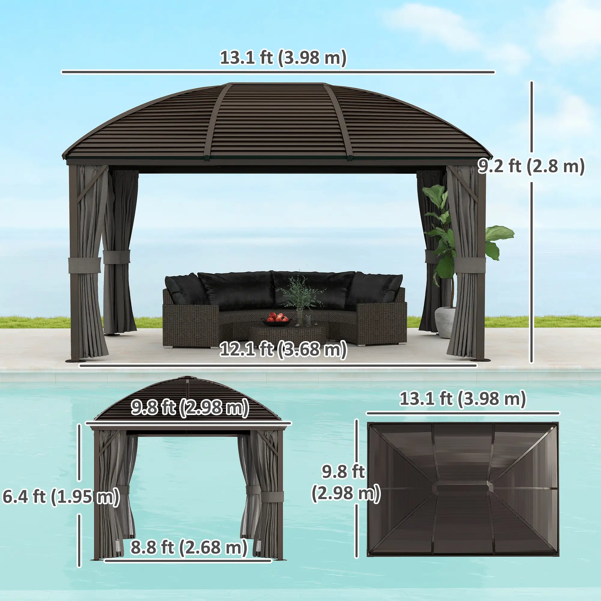10' x 13' Hardtop Gazebo, Aluminum Canopy, Mesh Nettings, Dark Grey Gazebos at Gallery Canada