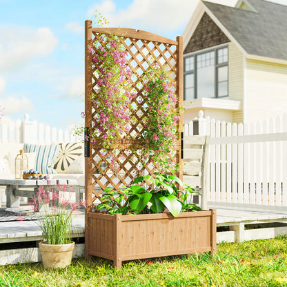 Wooden Raised Garden Bed With Trellis, 35.4" x 17.7" x 70.9", Yellow