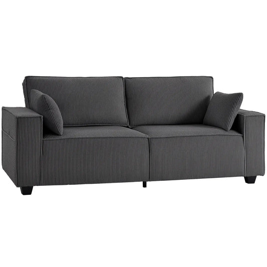 86" 3 Seater Sofa, Modern Corduroy Couch, Dark Grey 3-Seater Sofas Dark Grey at Gallery Canada