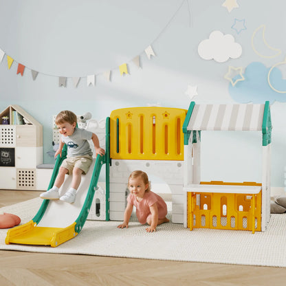 7-in-1 Toddler Slide Climber, Playhouse Basketball Hoop, Yellow Gym Sets & Swings at Gallery Canada