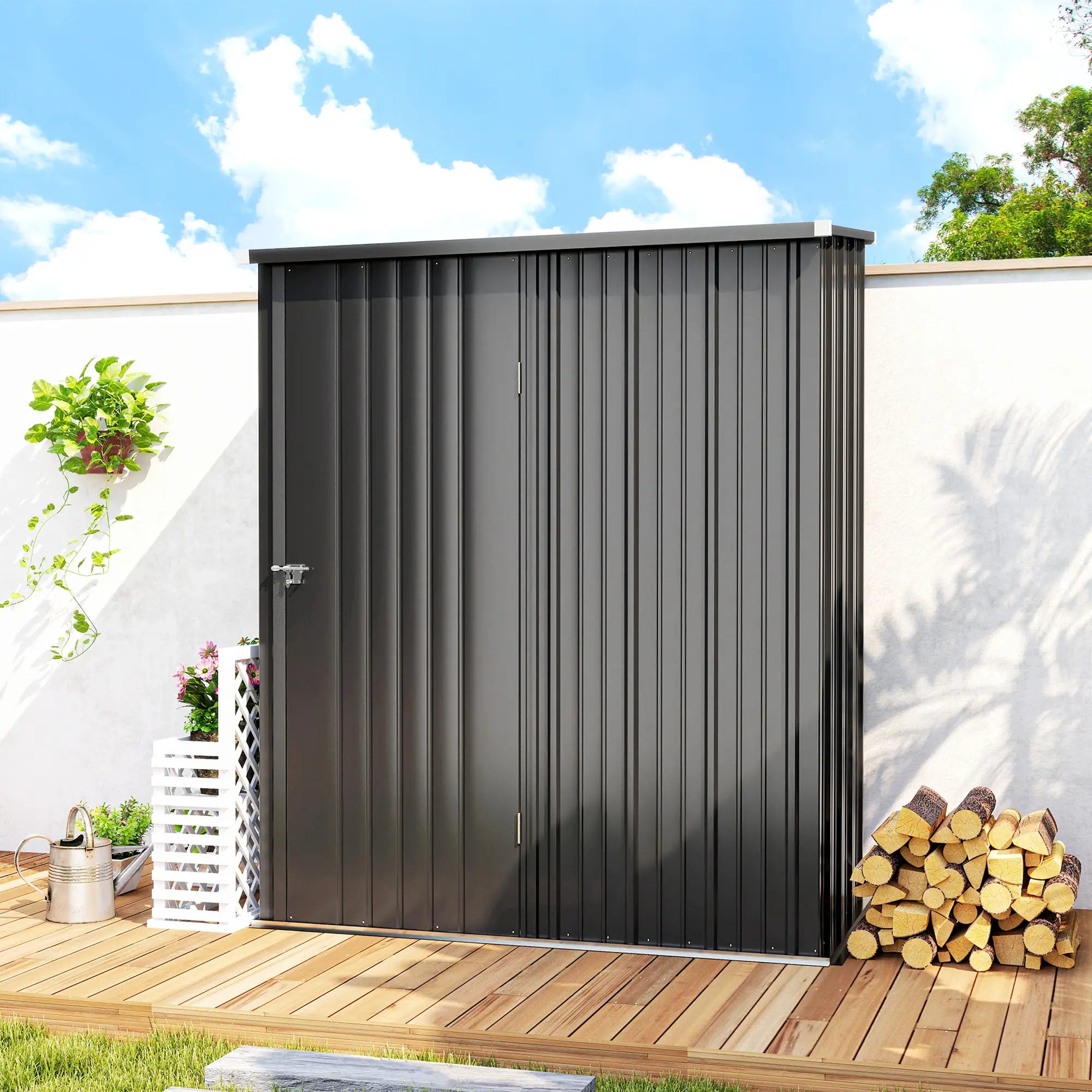 5' x 3' Outdoor Storage Shed, Steel Garden Shed, Lockable Door, Black Sheds at Gallery Canada