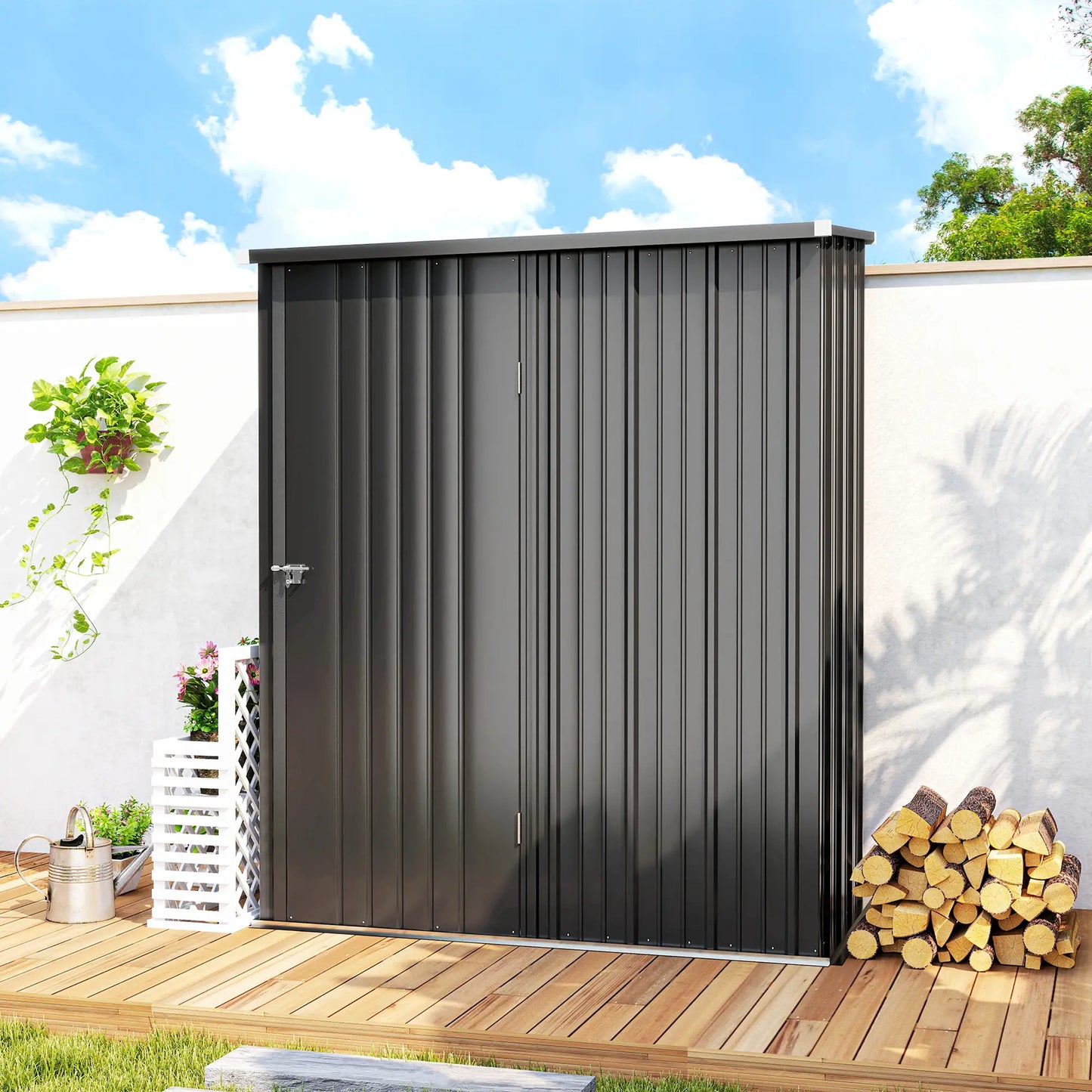 5' x 3' Outdoor Storage Shed, Steel Garden Shed, Lockable Door, Black Sheds at Gallery Canada