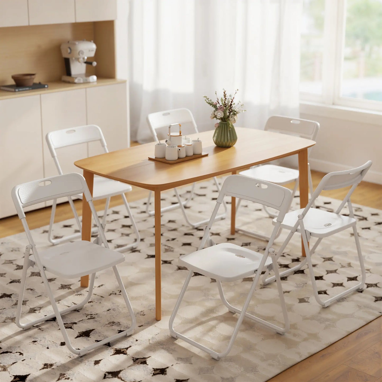 Chaises pliantes lot de 6, plastique avec cadre en acier, blanc