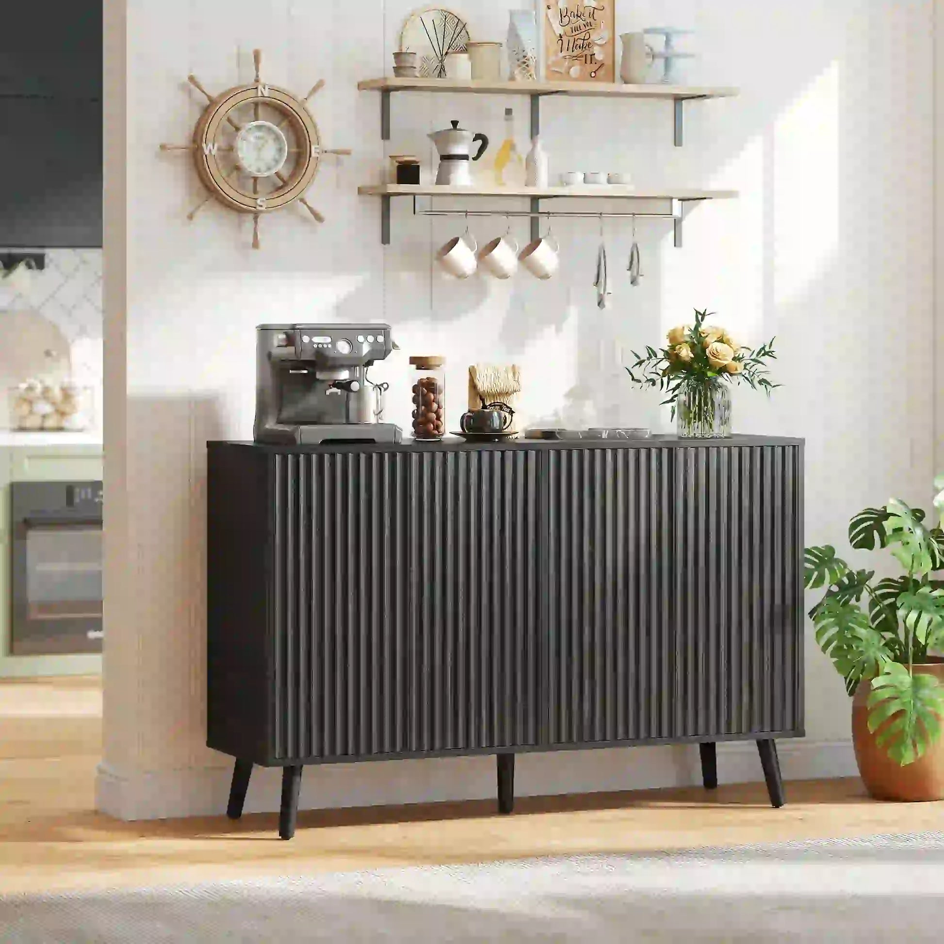 Buffet Cabinet with Storage, Modern Fluted Sideboard, Black Bar Cabinets at Gallery Canada