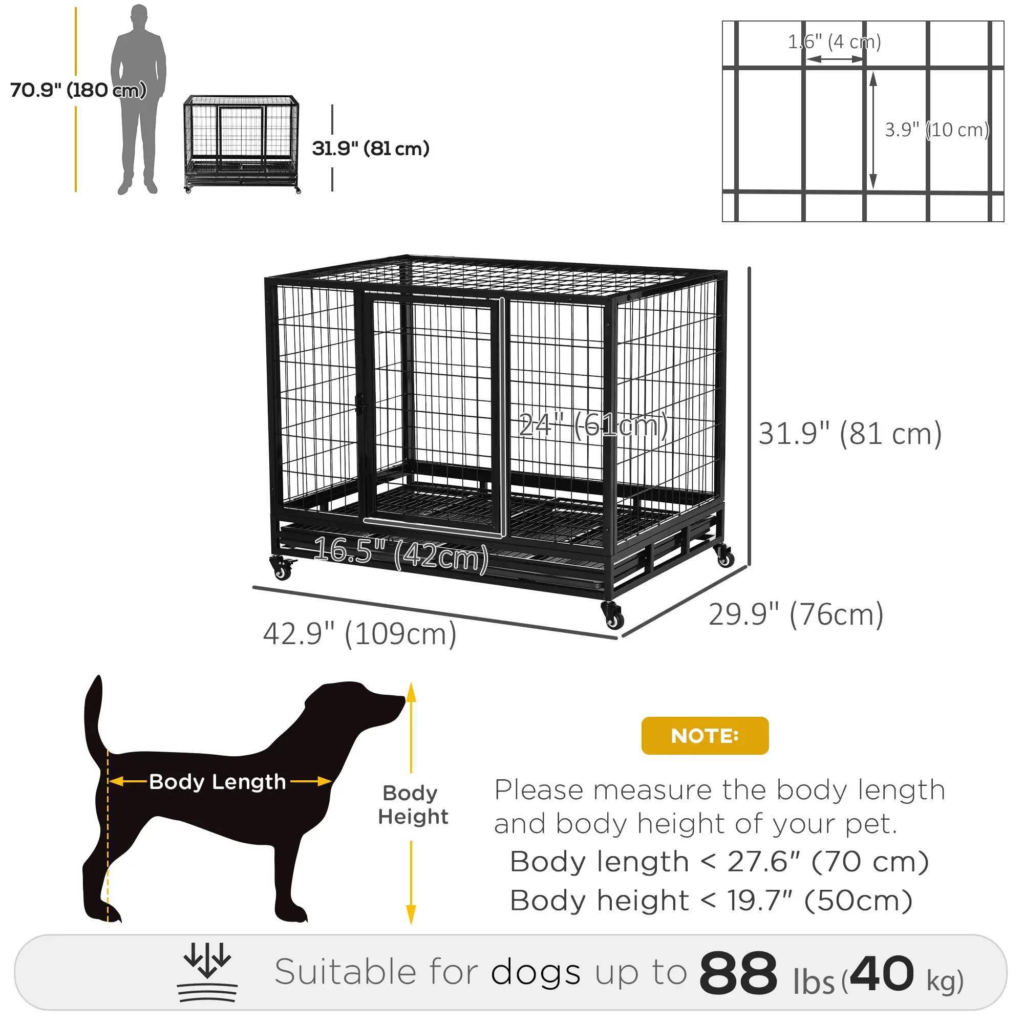 Heavy Duty Dog Crate, Large, 43