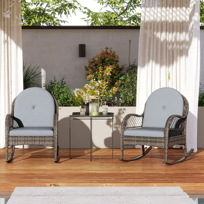 2 Wicker Rocking Patio Chairs, Indoor Outdoor Set with Cushions, Grey Outdoor Rocking Chairs at Gallery Canada