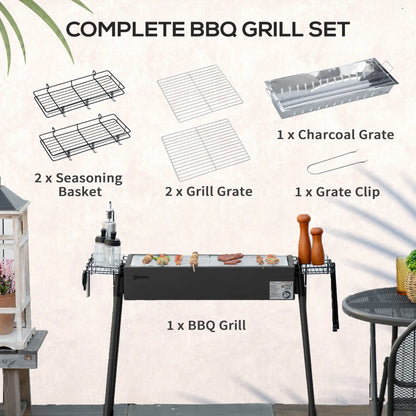 Portable Charcoal Grill With Side Baskets, Hooks, Nets, Black