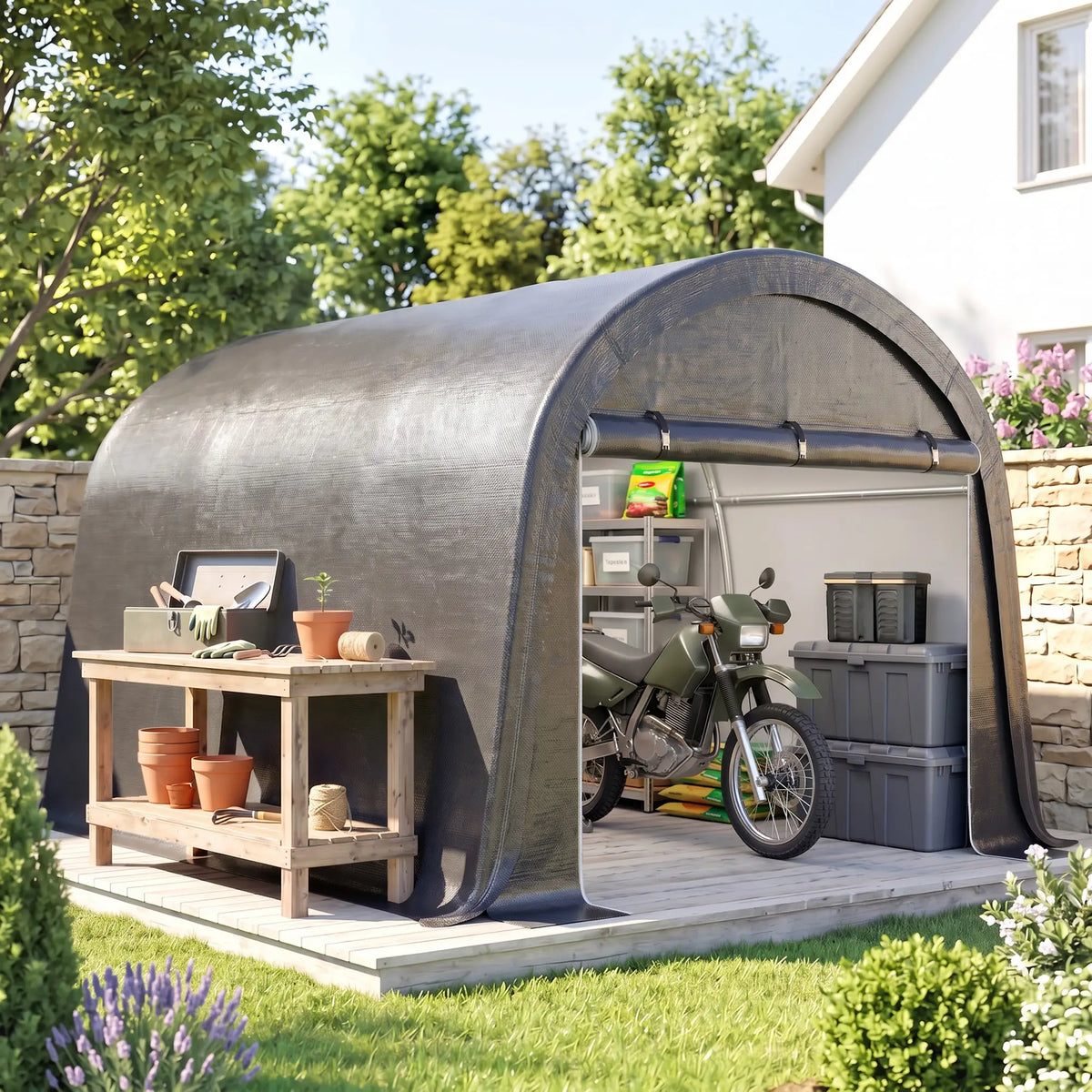 10' x 10' Outdoor Storage Tent, Heavy Duty Waterproof Shed for Bike, Motorcycle, Garden Tools Sheds at Gallery Canada