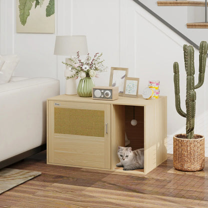 Cat Litter Box Enclosure, End Side Table, Rattan Door, Scratching Pad, Oak Cat Litter Box Enclosures at Gallery Canada