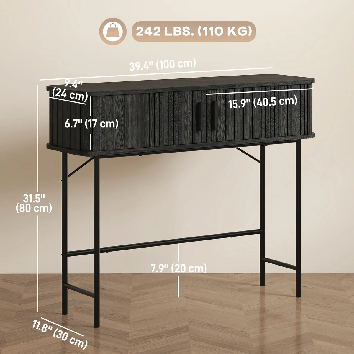 Mid-Century Console Table, Narrow Entryway Table with Storage, Black Console Tables at Gallery Canada
