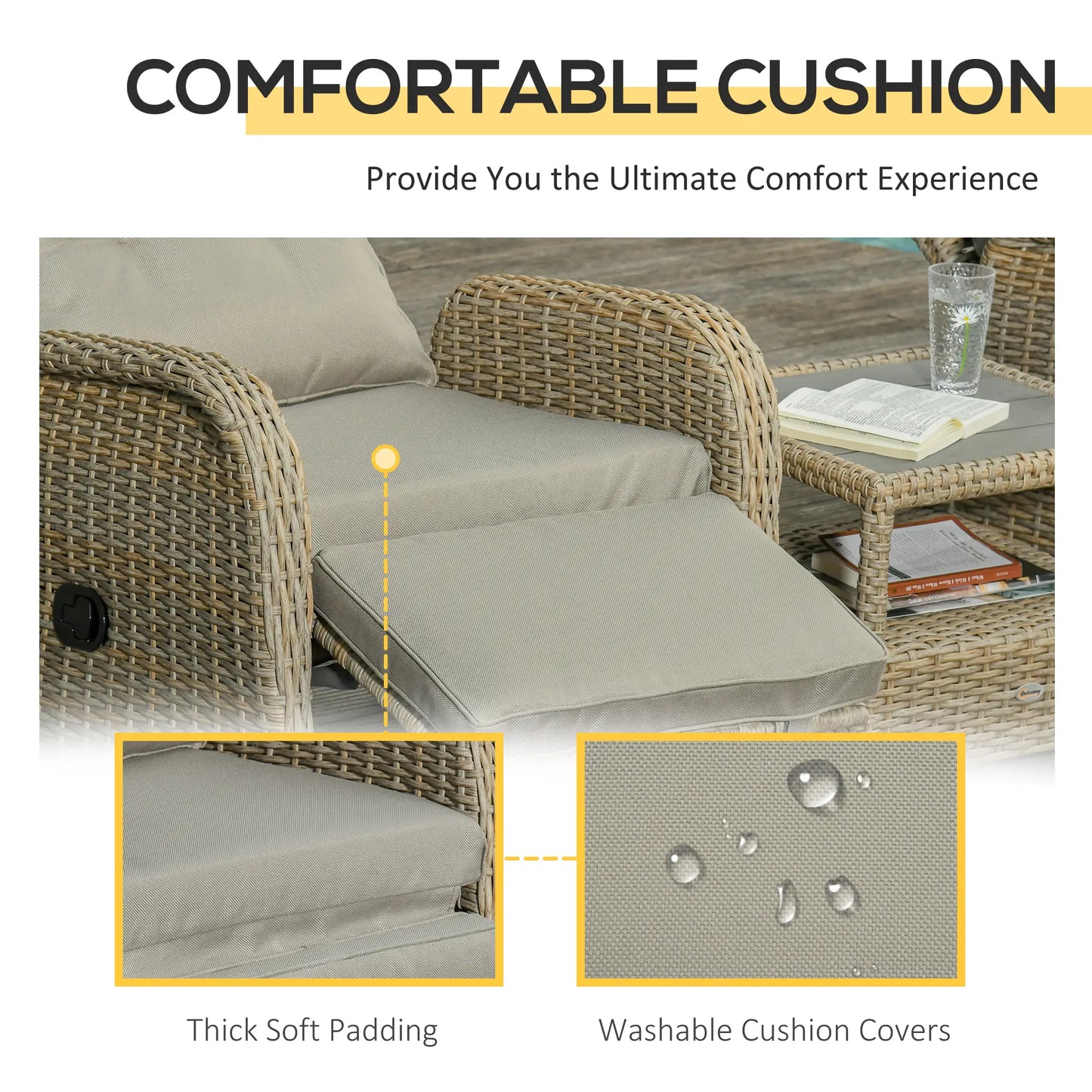 3pc Patio Wicker Bistro Set, PE Rattan Coffee Table, Adjustable Chairs, Khaki Bistro Sets at Gallery Canada