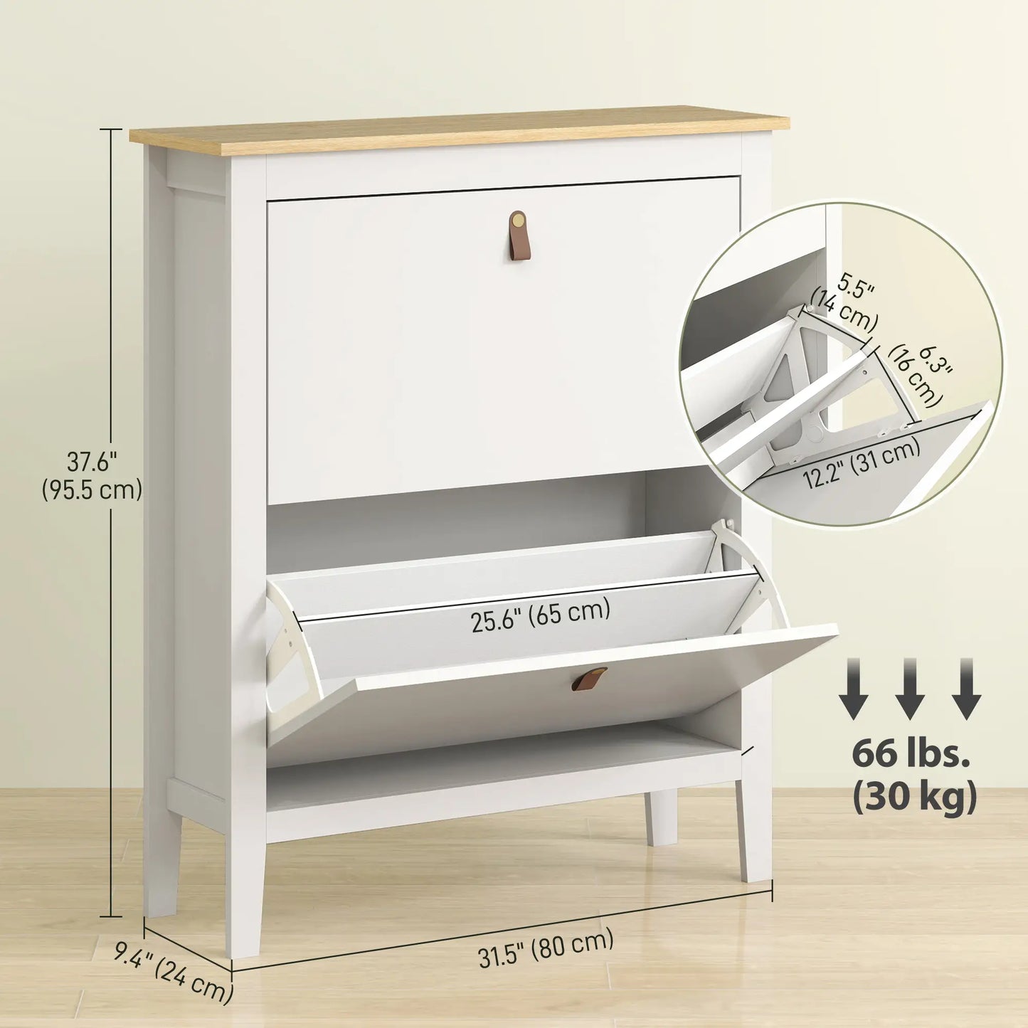 Narrow Shoe Cabinet, 2 Flip Drawers, Adjustable Shelves, Holds 10-14 Pairs, White Shoe Storage Cabinets & Racks at Gallery Canada