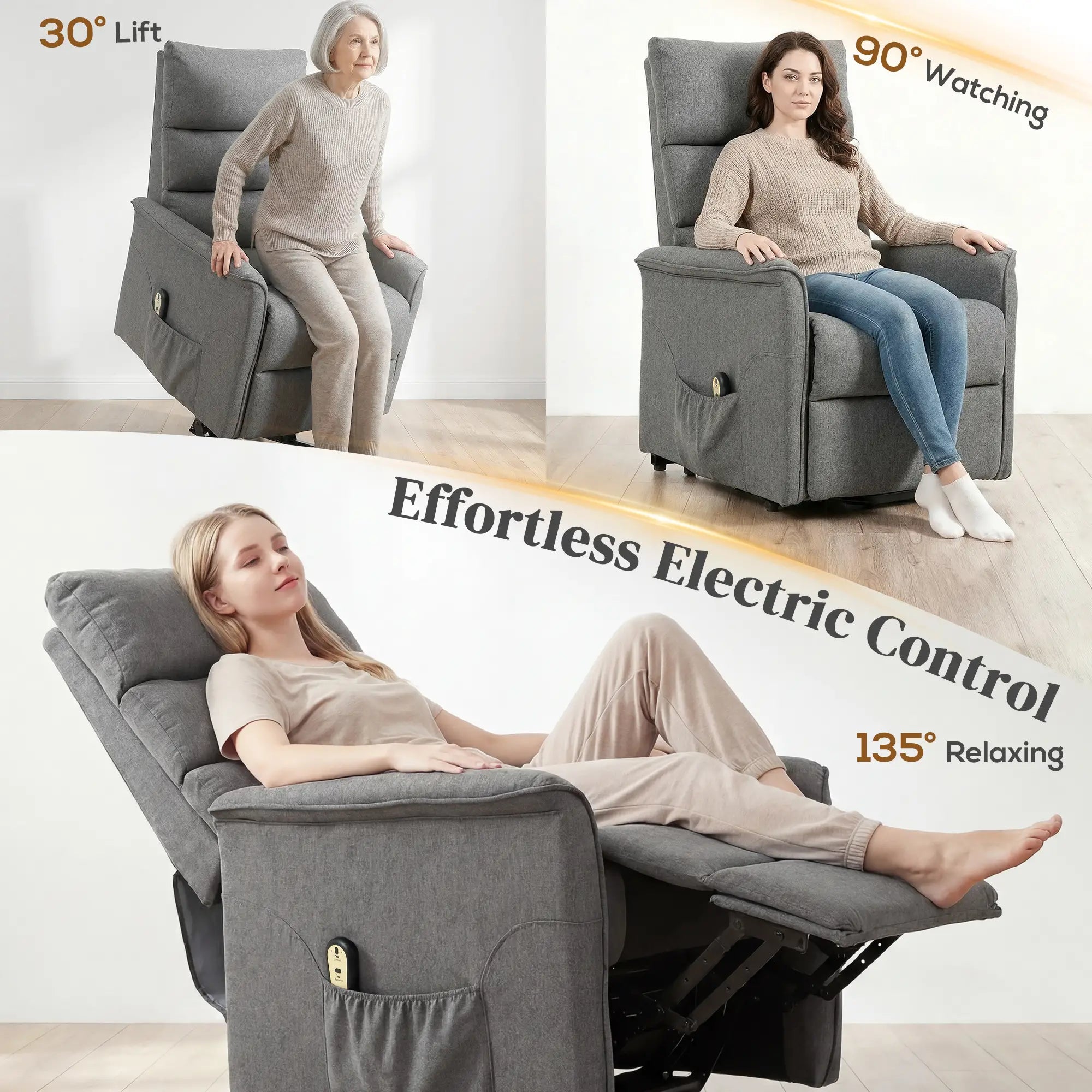 Lift Chair Recliner With Remote Control, Dark Grey Electric Power Lift Chairs at Gallery Canada