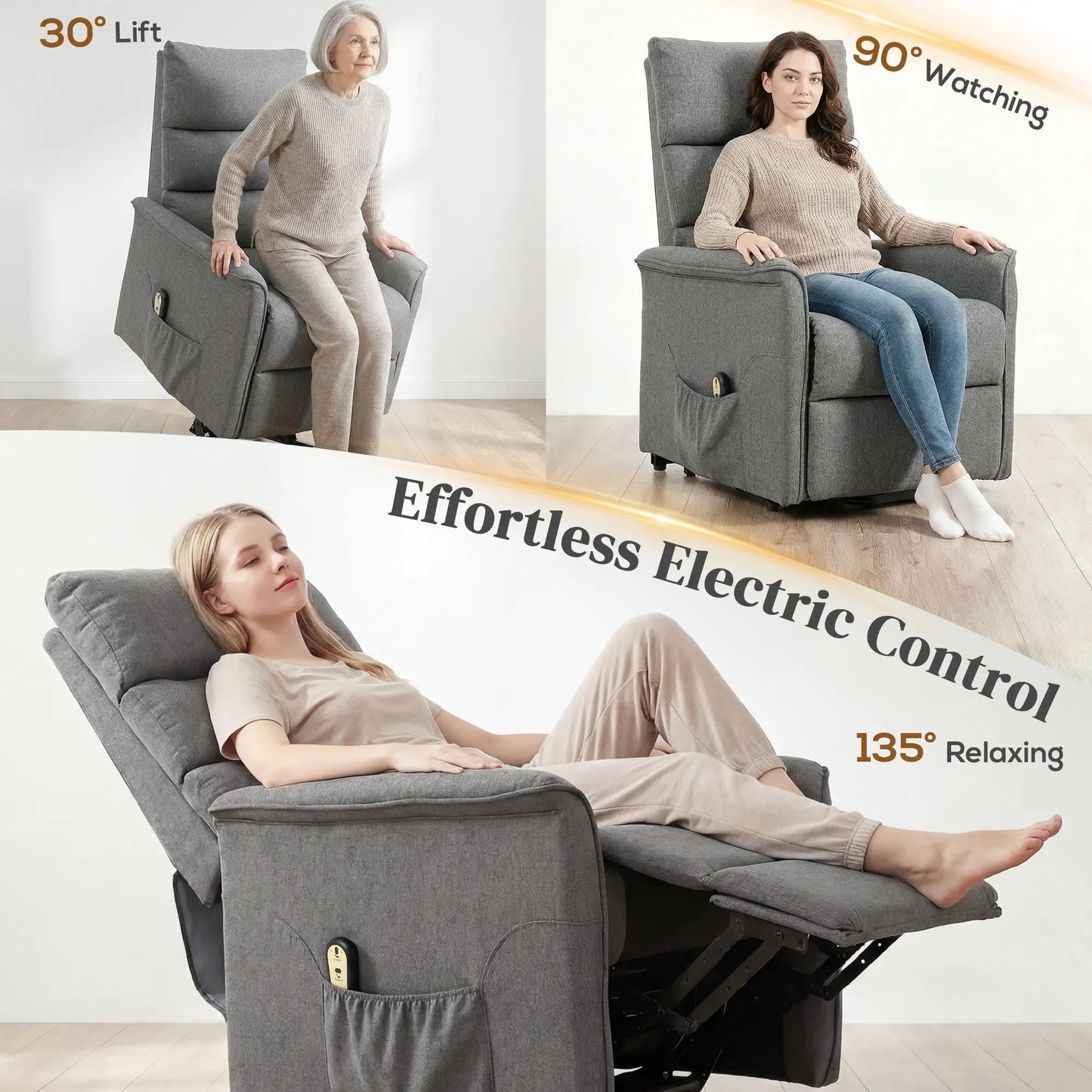 Lift Chair Recliner With Remote Control, Dark Grey Electric Power Lift Chairs at Gallery Canada