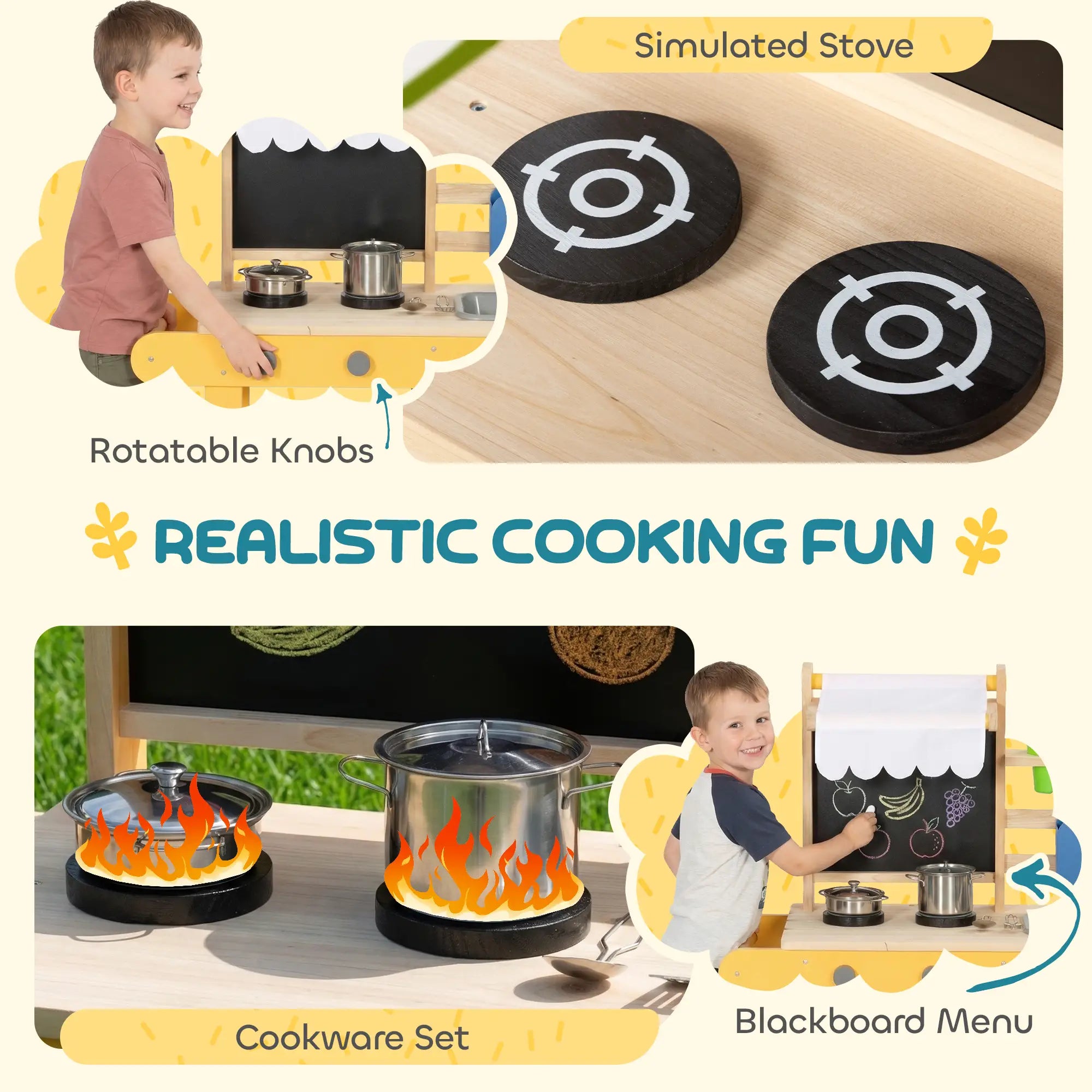 Kids Mud Kitchen With Wheels, Wooden Play Kitchen With Sink, Storage, Planting Pots, Blackboard, Yellow Play Kitchen at Gallery Canada