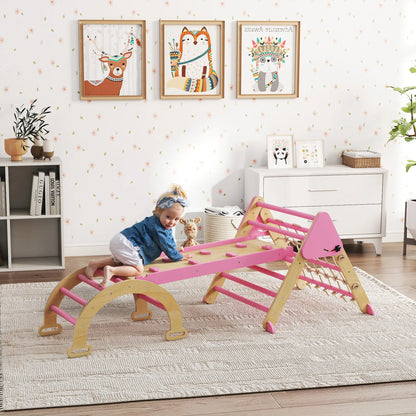 8-in-1 Pikler Triangle Set, Foldable Wooden Climbing Toys, Pink Kids Gym & Playmats at Gallery Canada