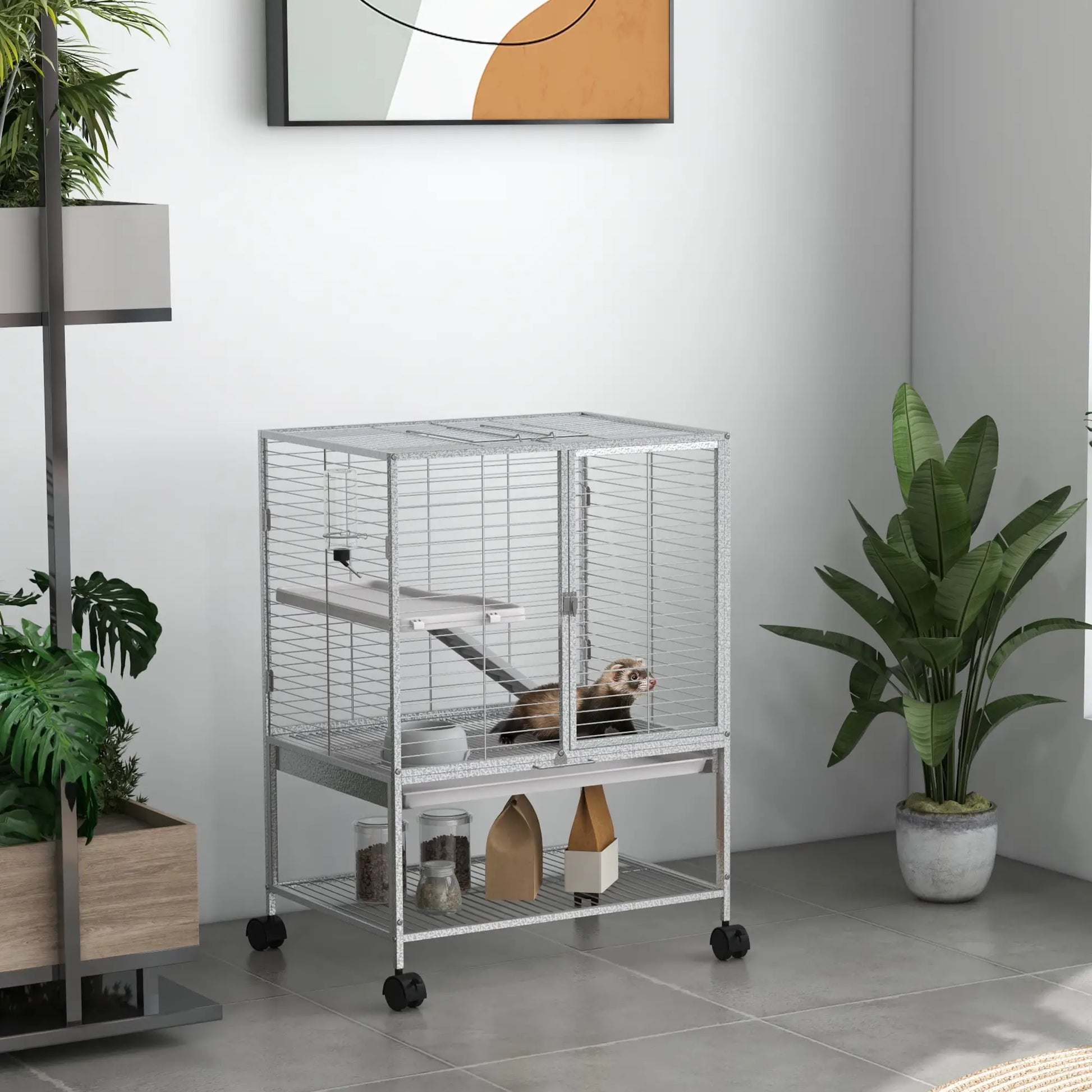 Small Animal Cage 34"H, Removable Tray, Storage Shelf, Light Grey Houses & Habitats at Gallery Canada