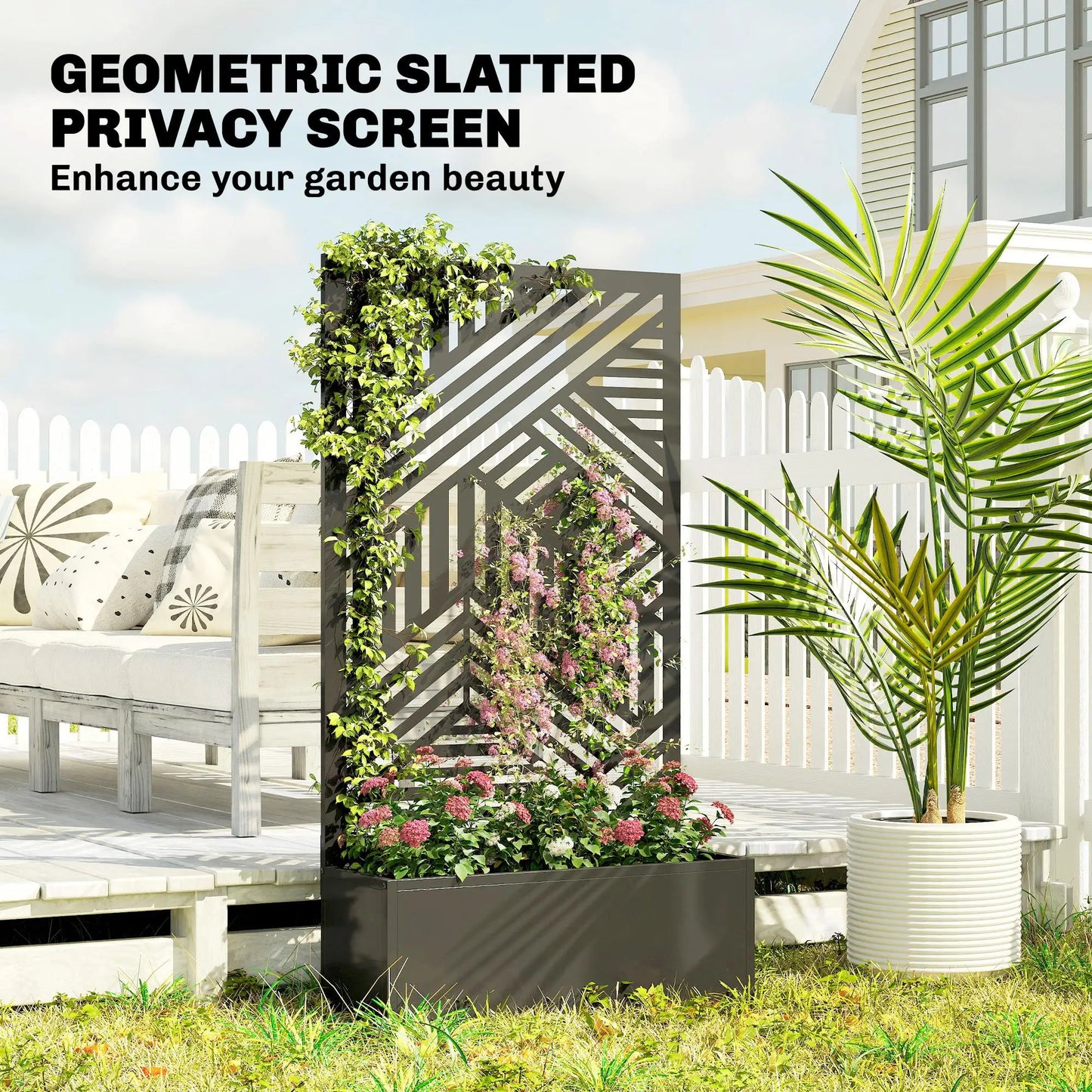 44.5" Metal Planter Box with Trellis, Raised Garden Bed for Climbing Plants Galvanized Planter Boxes at Gallery Canada