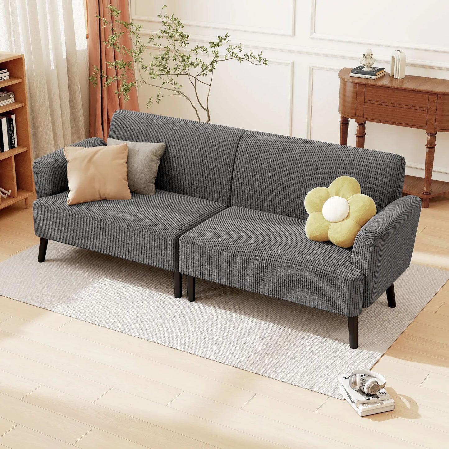 Modern 3 Seater Sofa, Corduroy Loveseat, Grey 3-Seater Sofas at Gallery Canada