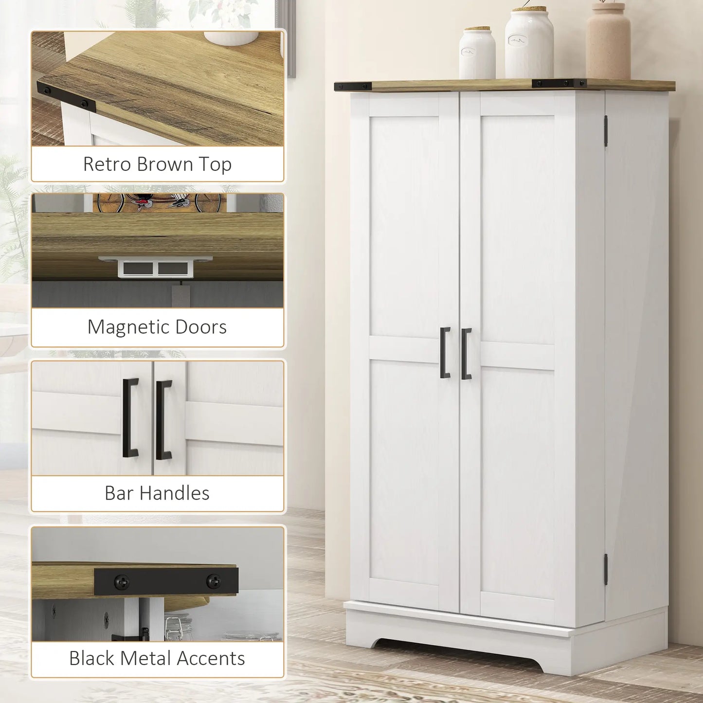 Farmhouse Kitchen Pantry Cabinet, Adjustable Shelves, Cream White Kitchen Pantry Cabinets at Gallery Canada