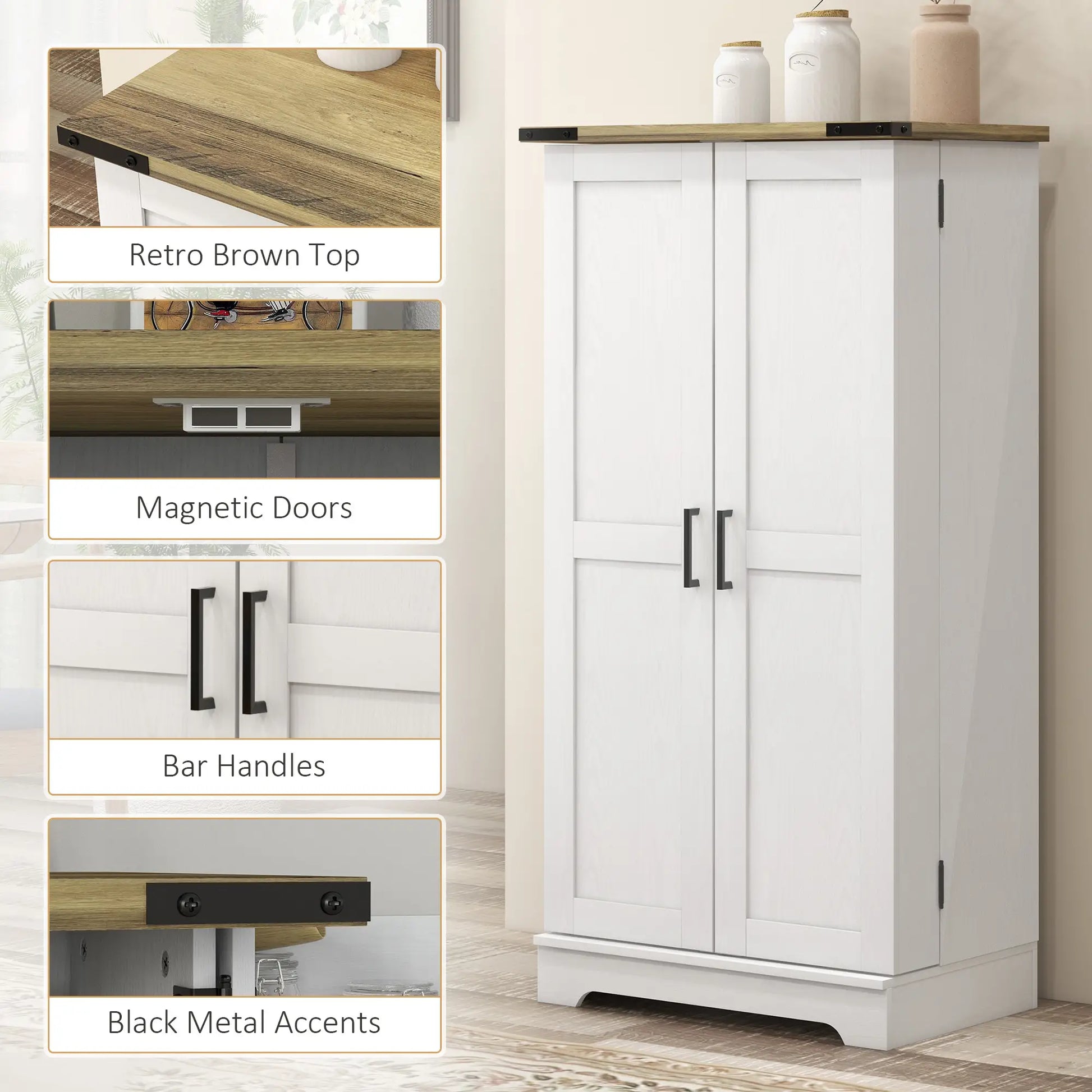 Farmhouse Kitchen Pantry Cabinet, Adjustable Shelves, Cream White Kitchen Pantry Cabinets at Gallery Canada