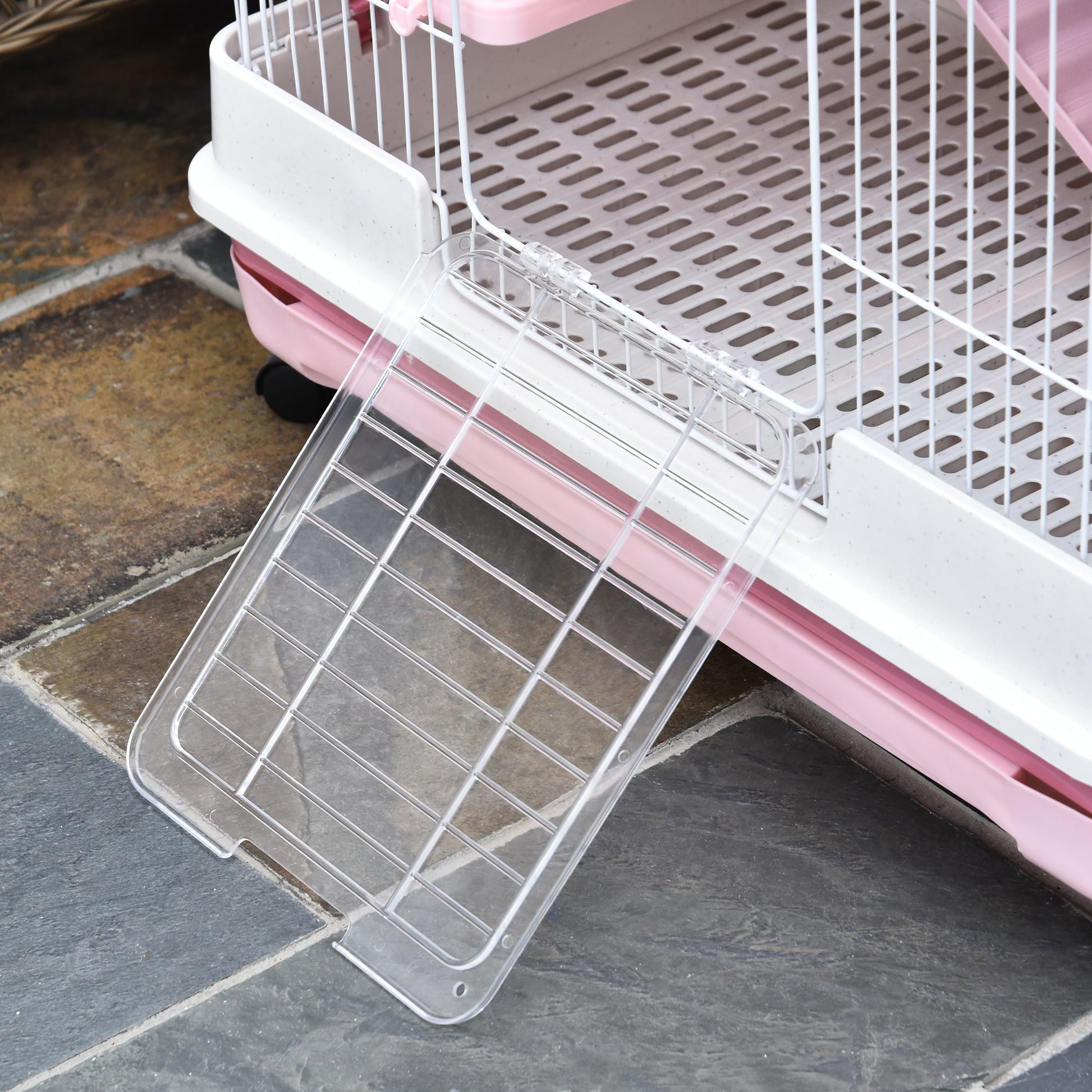 32"L 4-Level Small Animal Cage with Universal Lockable Wheels, Slide-out Tray for Bunny, Chinchillas, Ferret, Pink - Gallery Canada